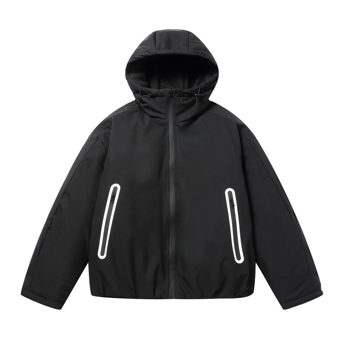 Unisex Short Boxy Weatherproof Puffer Jacket with Hood and Sealed Zippers EVA-US