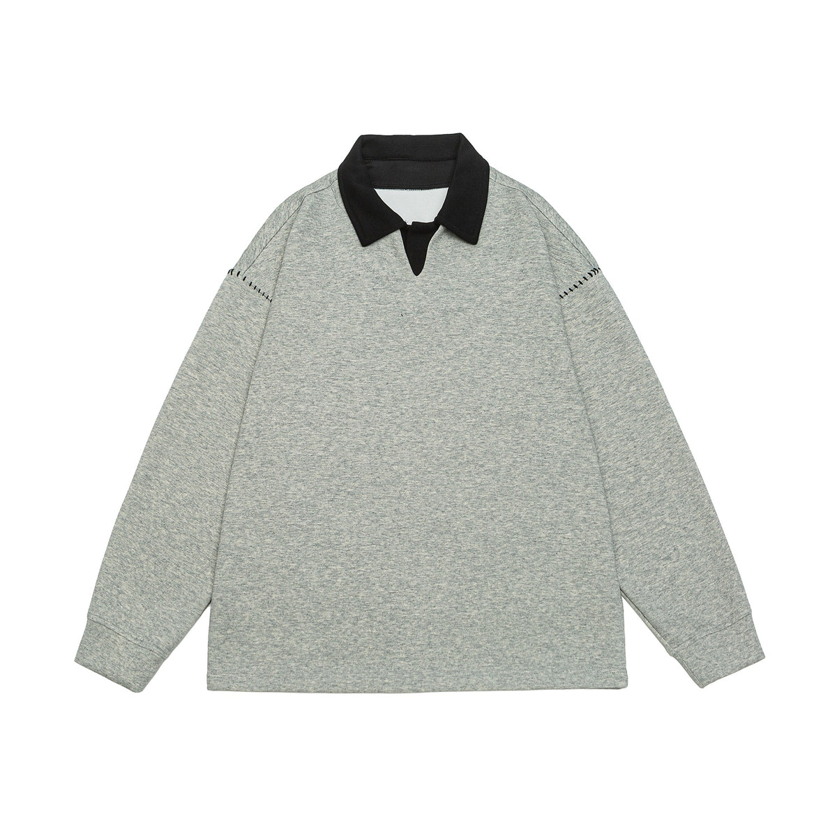 Unisex Oversize Polo Collar Sweatshirt with Contrast Collar and Decorative Perforation EVA-US
