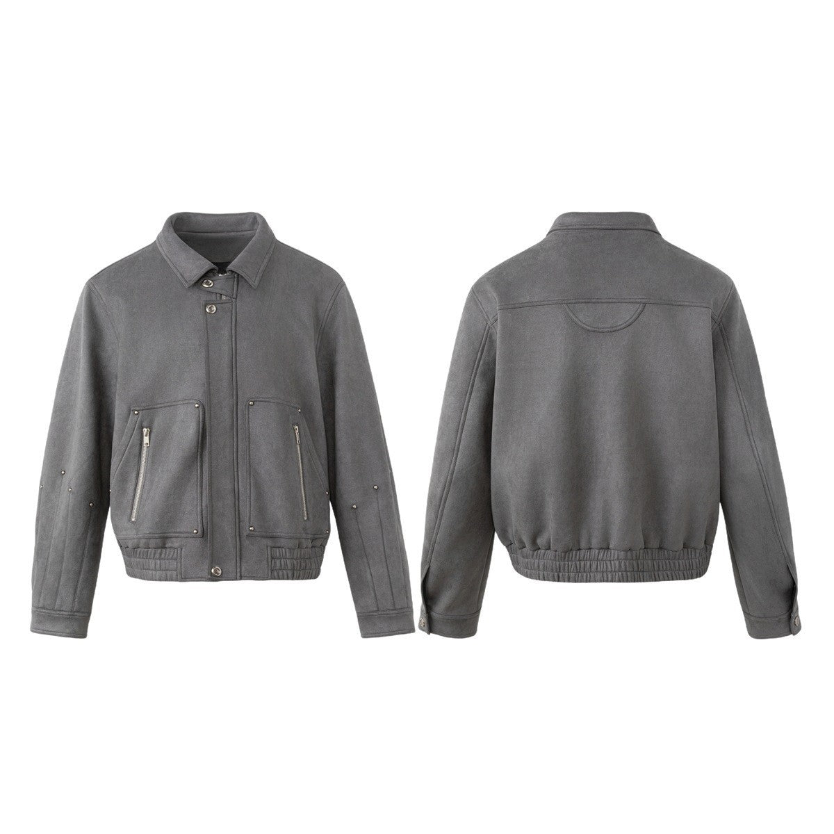 Men's short jacket in faux suede with stud appliqué and zip pockets EVA-US