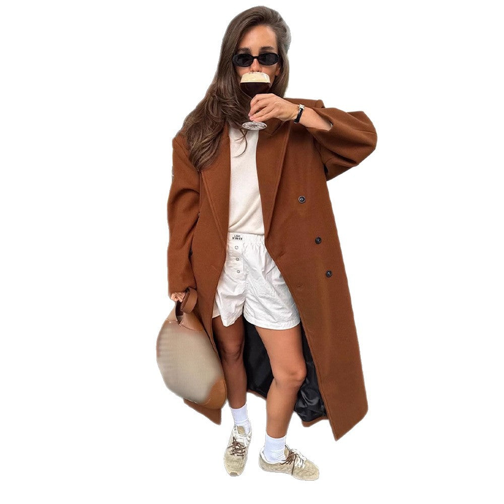 Women Maxi-length double-breasted coat with oversized silhouette EVA-US