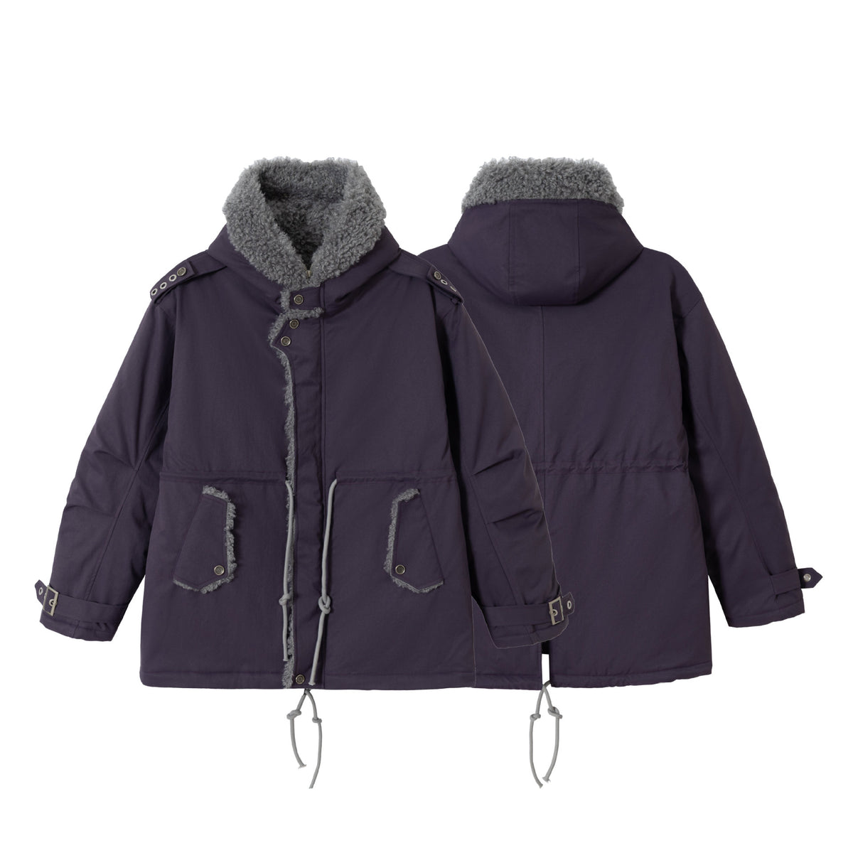 Women's short parka with teddy lining, drawstring and buckle sleeves EVA-US