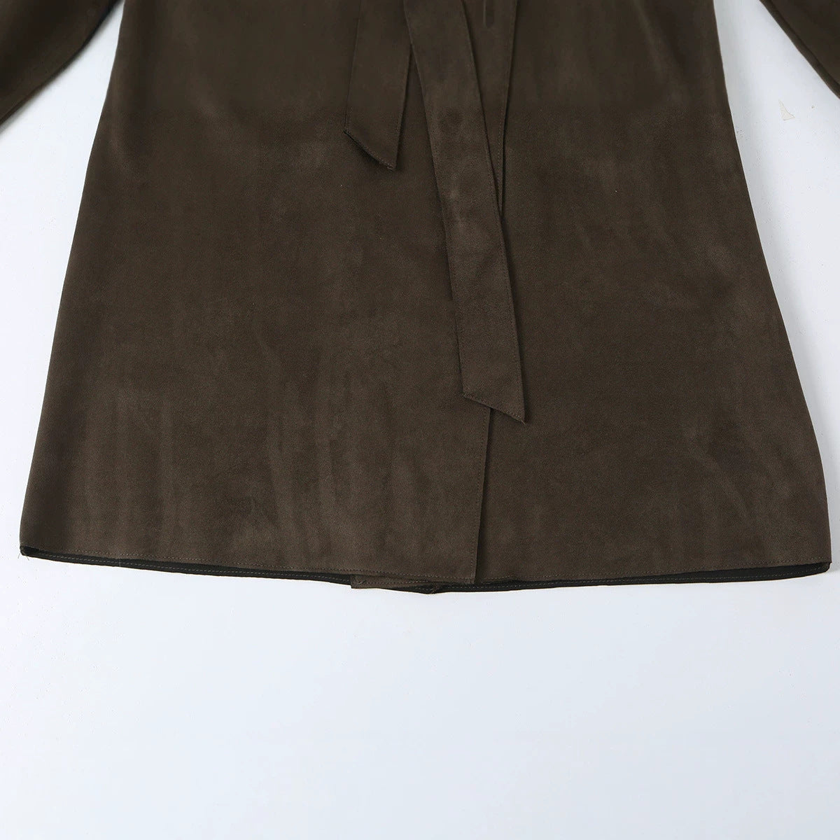 Women long cut trench coat made of suede look with tie belt EVA-US