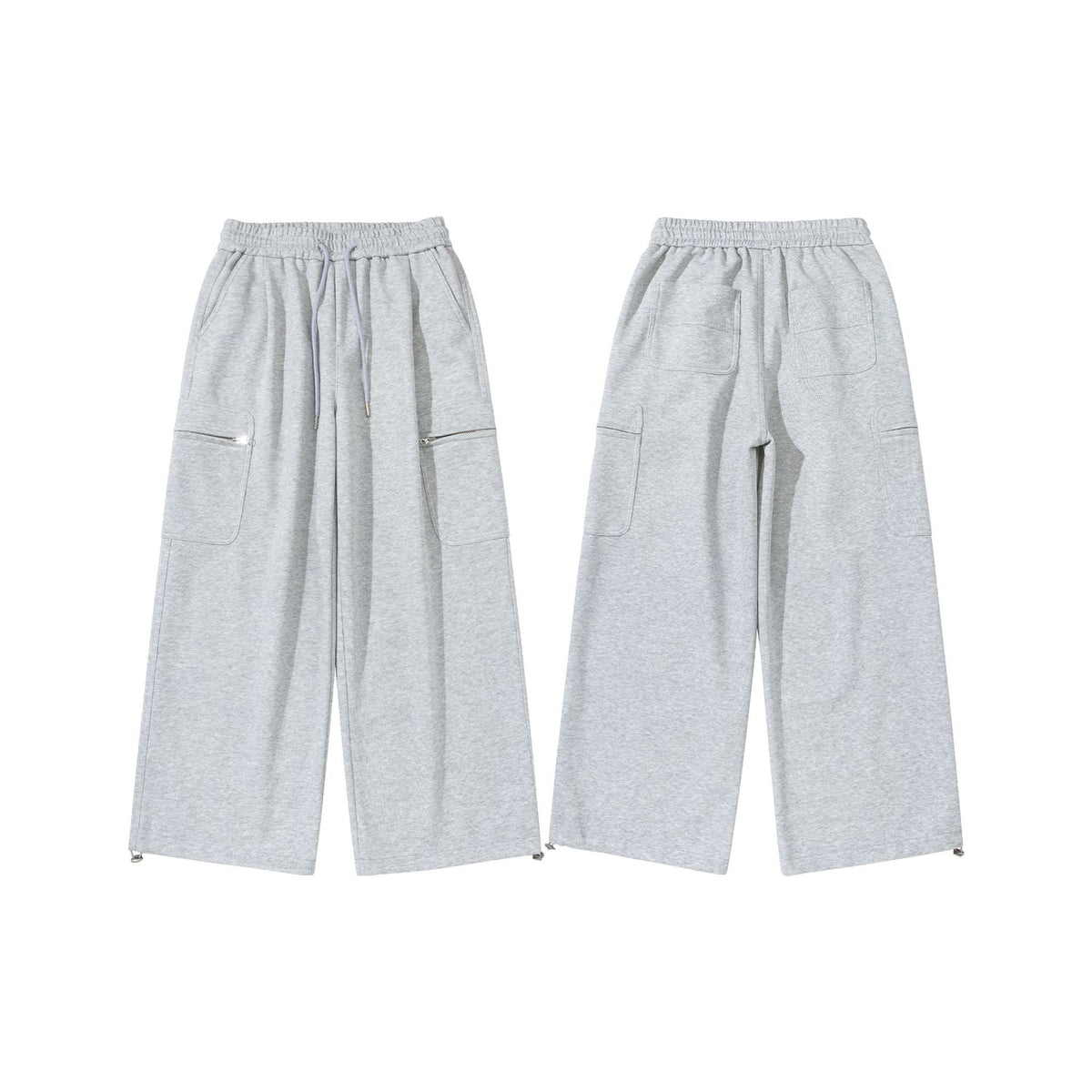 Women Wide Cropped Sweatpants with Drawstring, Cargo Pockets and Zipper Details EVA-US
