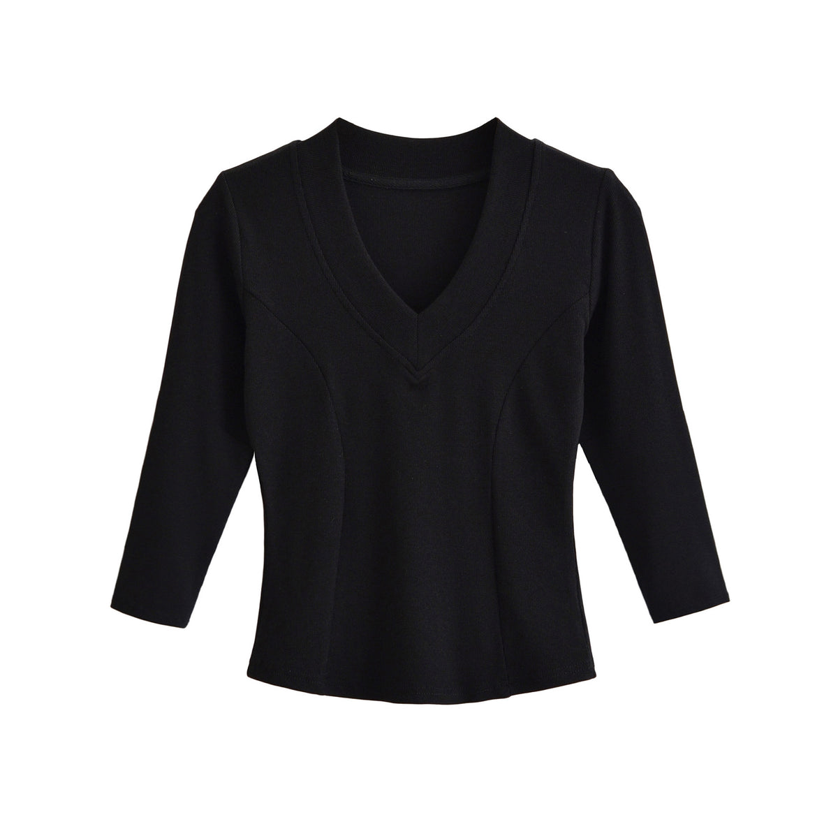 Women's Ribbed Long Sleeve Shirt with V-Neck and Tailored Fit EVA-US