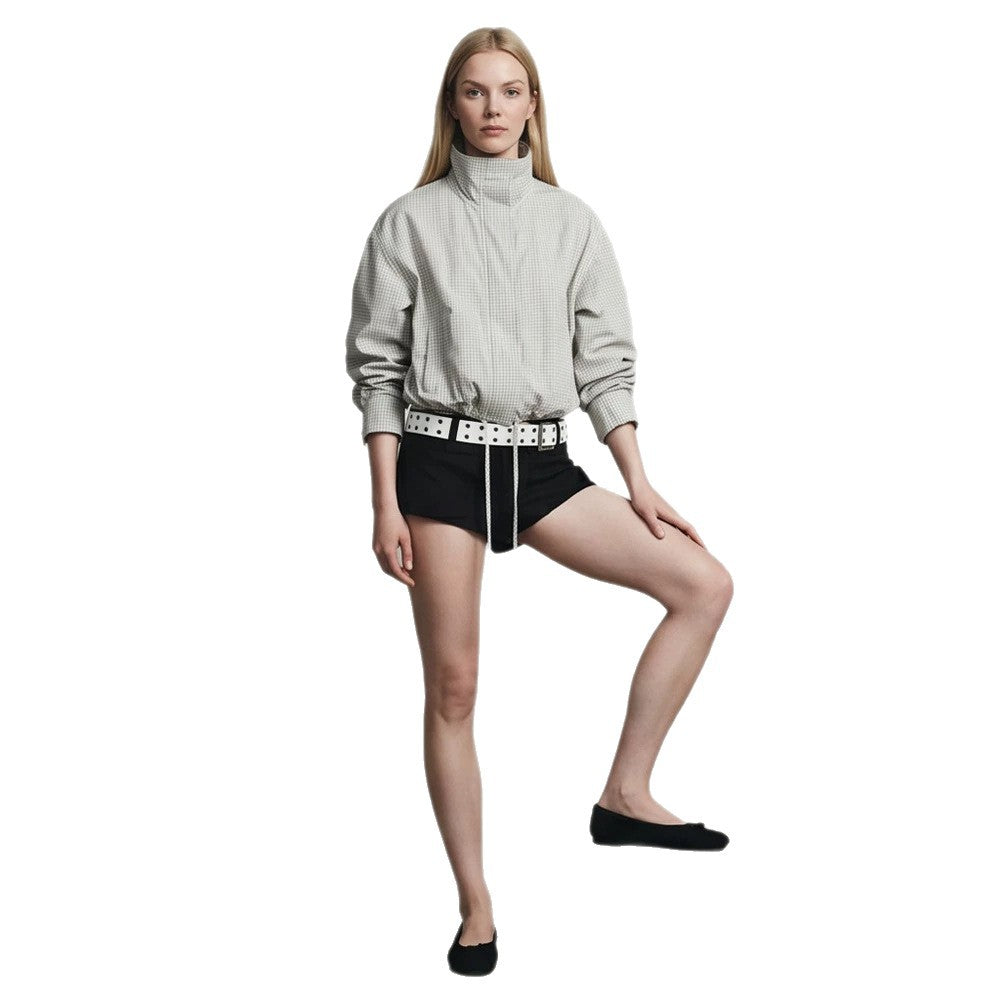 Women’s short cut lightweight transitional jacket with stand-up collar and elastic hem EVA-US
