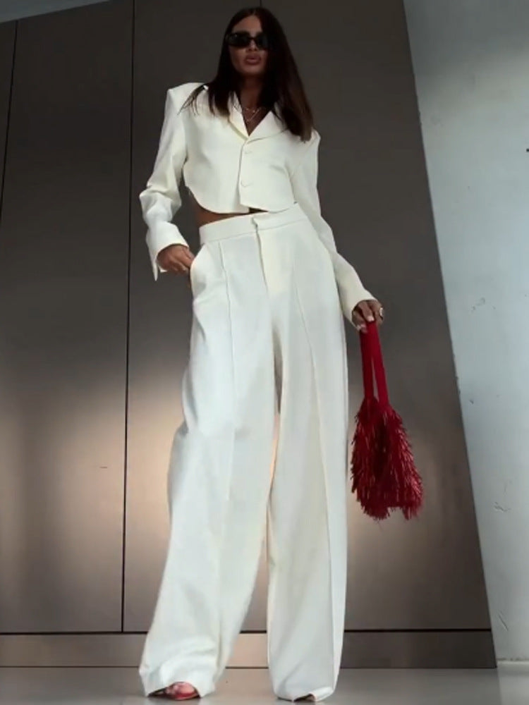 Women Elegant Cropped Blazer and Palazzo Pants Set EVA-US