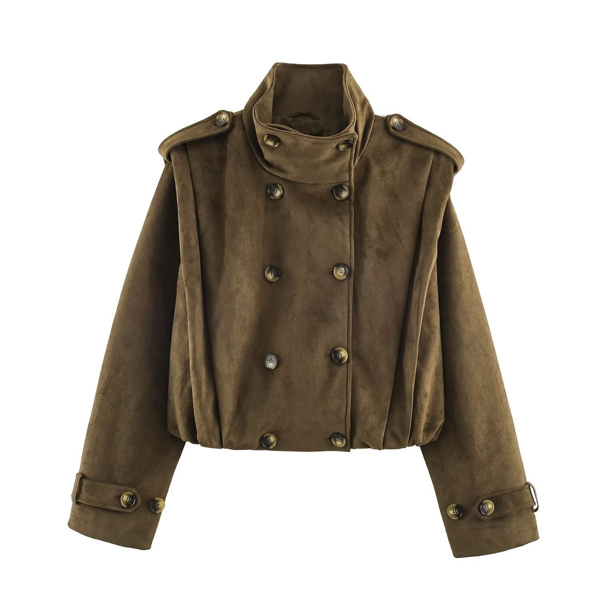 Women’s short jacket in sailor and military mix with high stand-up collar, epaulettes and fitted drawstring EVA-US