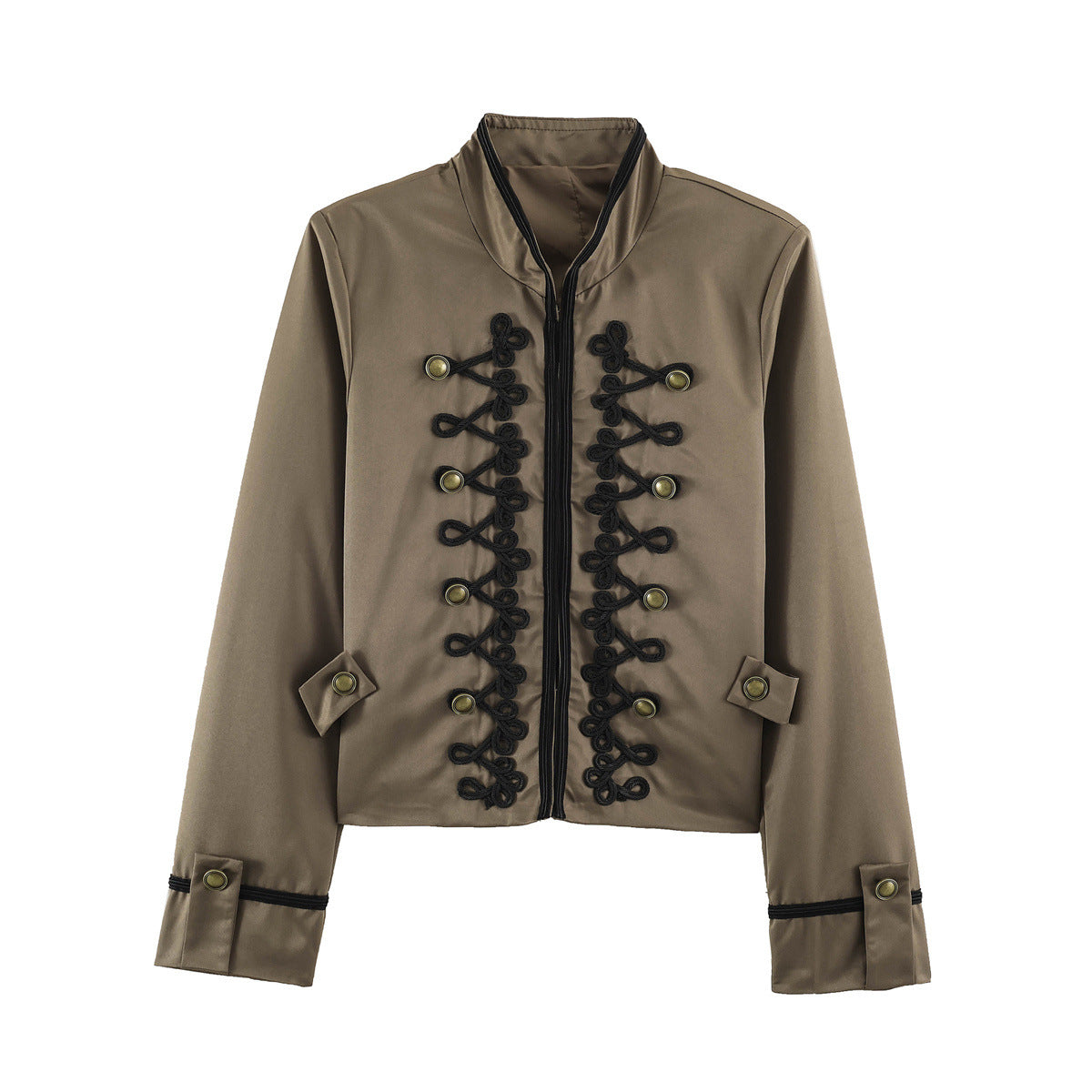 Women's Cropped Jacket in Sailor-Military Mix with Decorative Cords and Brass Buttons EVA-US