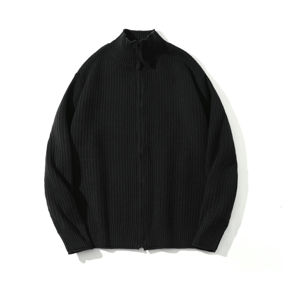 Unisex Structured Zip Sweater with High Ribbed Collar and Pearl Pattern EVA-US