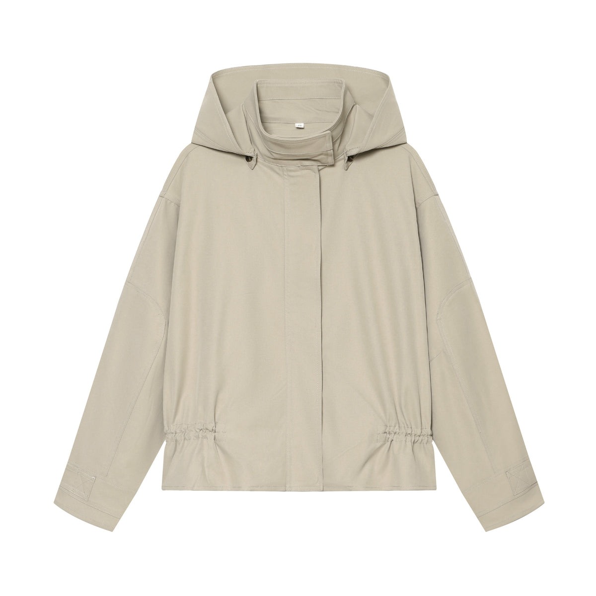 Women short parka with high funnel collar, drawstring waist and concealed button placket EVA-US