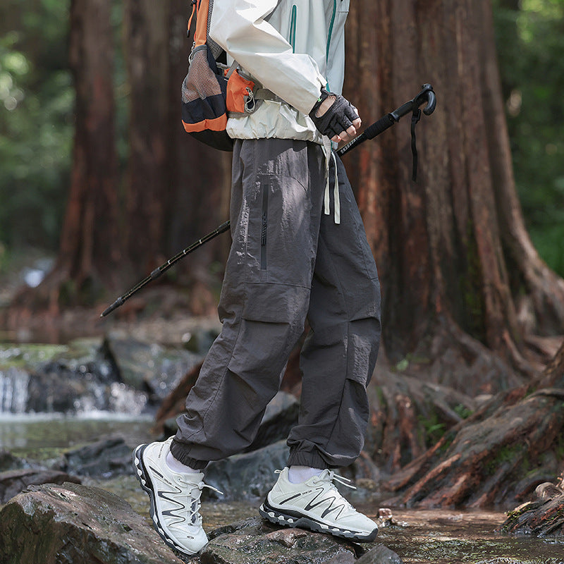 Men's Lightweight Technical Cargo Trekking Pants with Drawstring Waist, Zipper Pockets, and Elastic Hem EVA-US