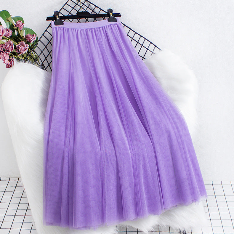 Women Tulle Skirt Layered Floor-Length A-Line Elastic Waistband