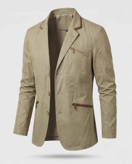 Men's Lightweight Cotton Blazer in Casual Style with Zip Chest Pocket and Slim Silhouette