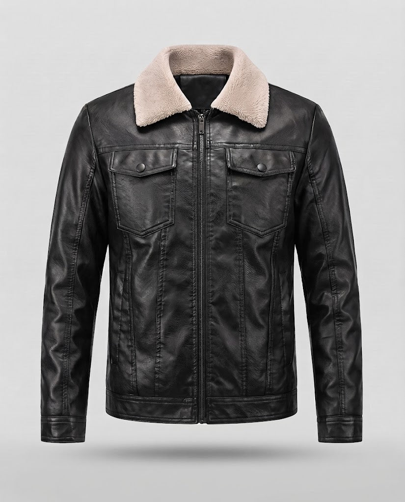 Men's leather jacket in pilot style with Sherpa collar EVA-US