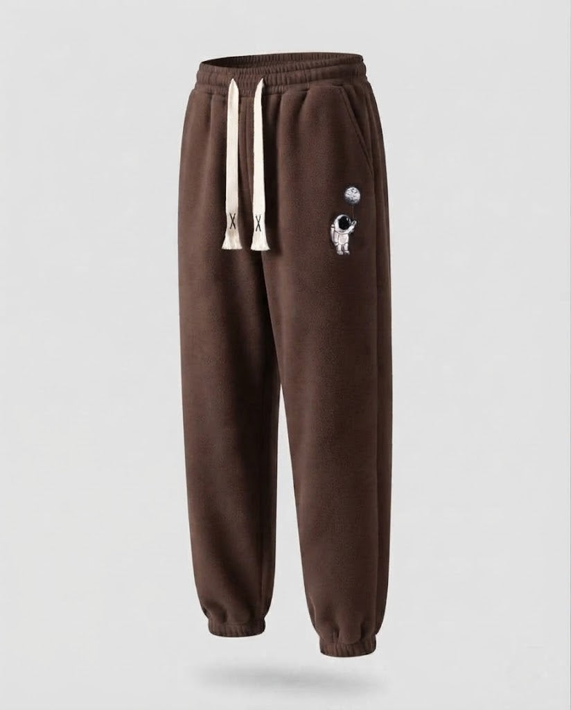 Men's Lined Fleece Jogging Pants with Drawstring, Elastic Cuffs, and Astronaut Print EVA-US