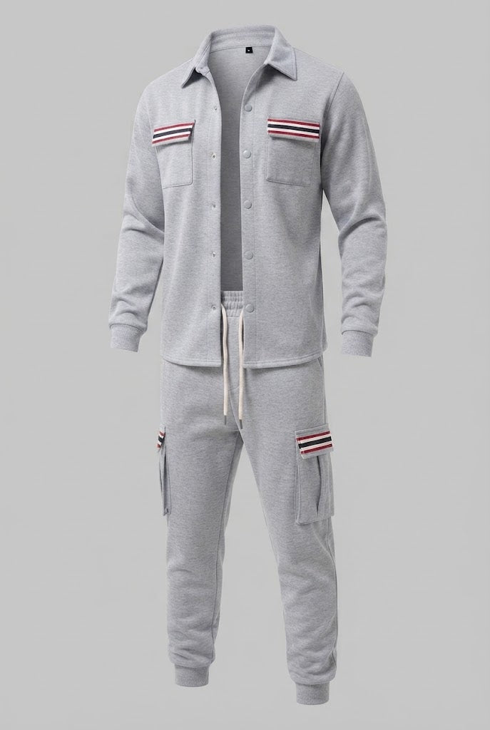 Men's cargo jogging suit with overshirt, drawstring and contrasting flap pockets EVA-US