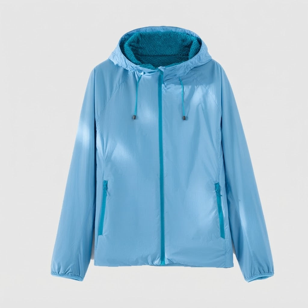 Women's lightweight hooded jacket with teddy lining, wind-resistant shell, and zippered pockets EVA-US