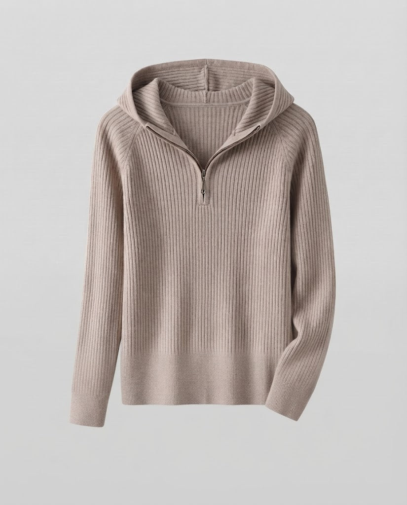 Ladies Cashmere-Look Fine Knit Sweater with Half Zipper and Fine Rib Structure EVA-US