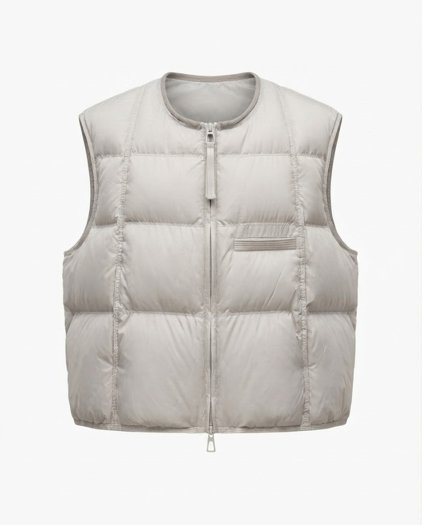 Women's nan lightweight padded quilted vest with adjustable hem, two-way zipper and decorative chest pocket
