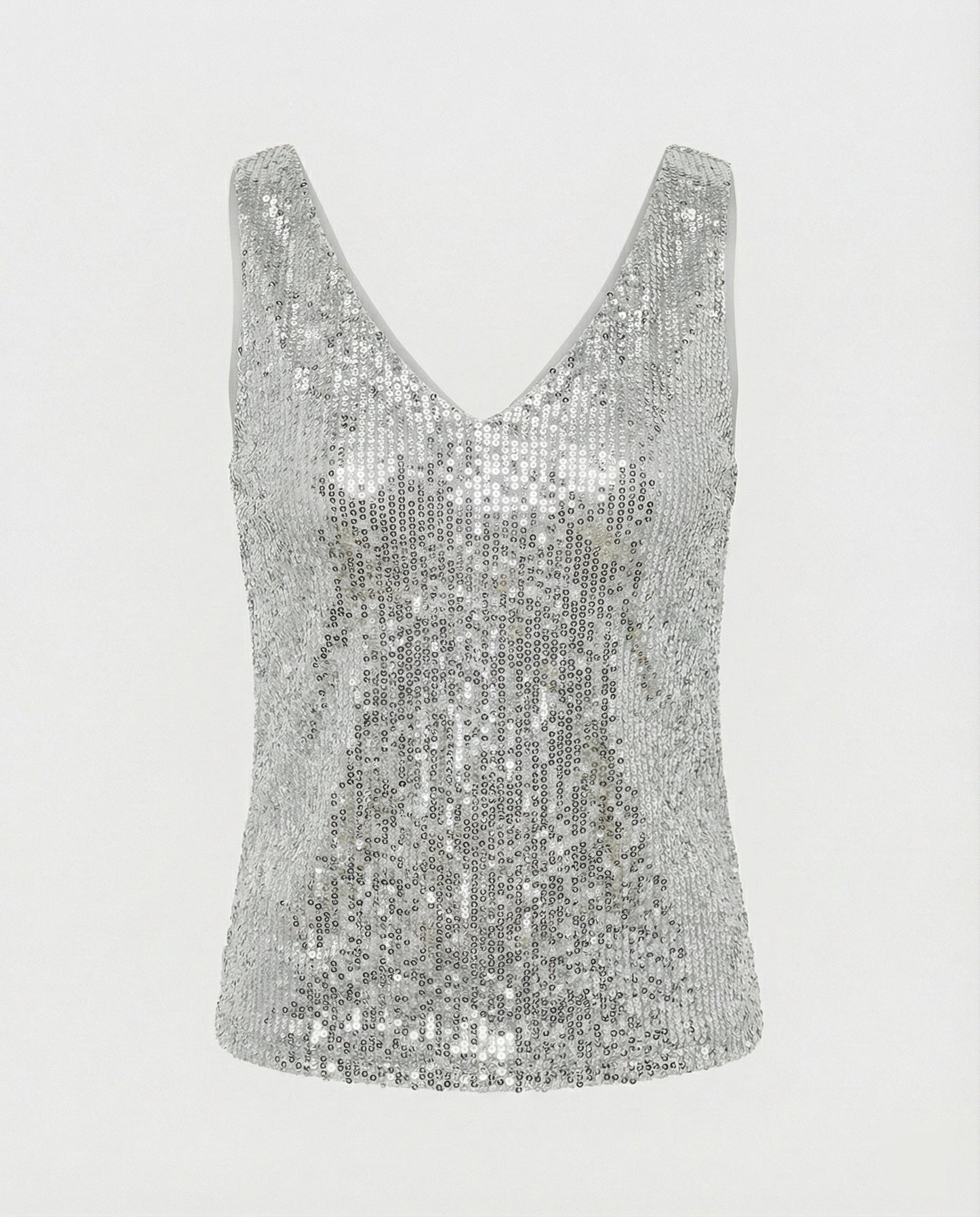 Ladies Glittering Top with V-Neck and Sparkling Sequin Trim - product photo