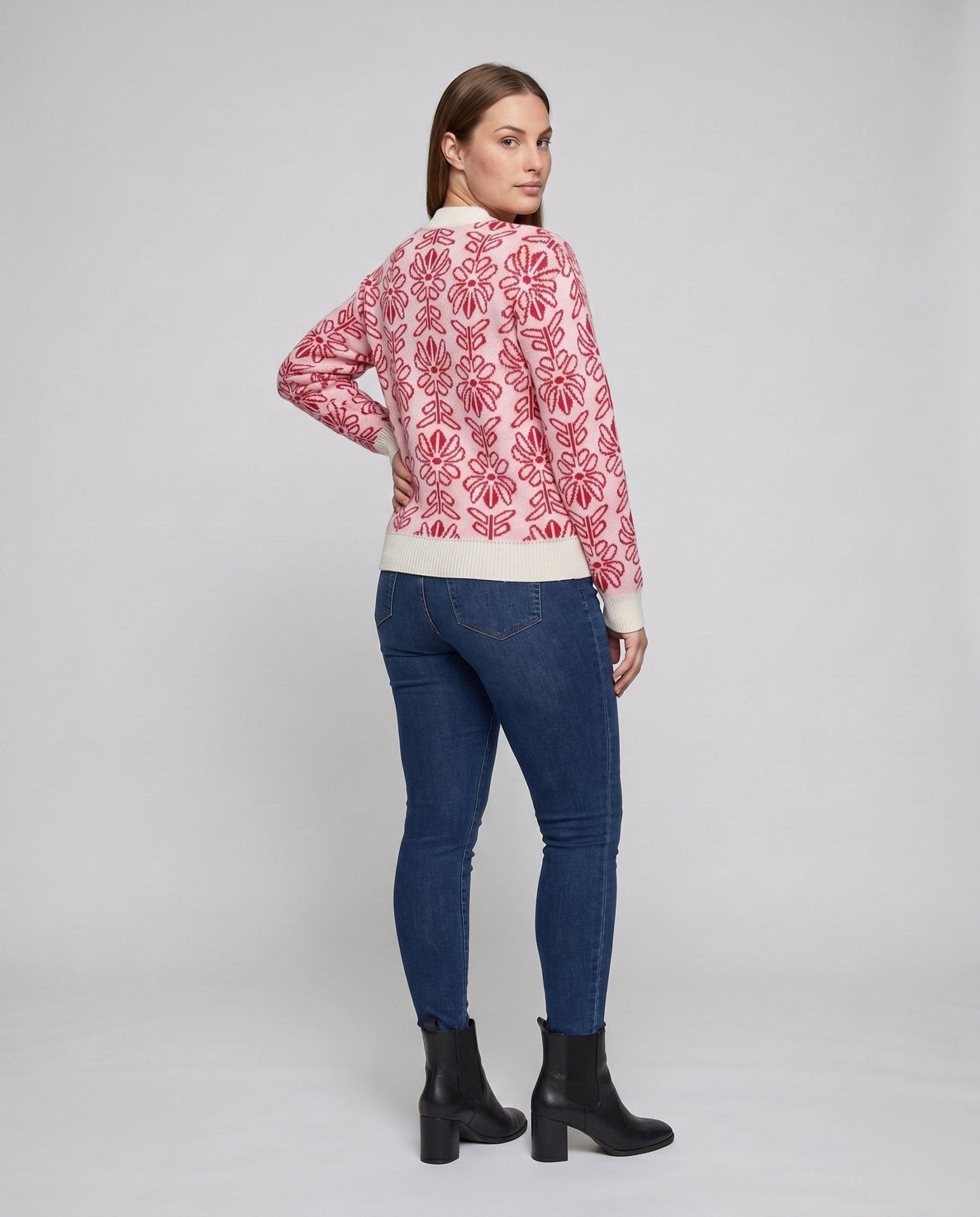 Ladies knit pullover with floral embroidery - Chichicherry