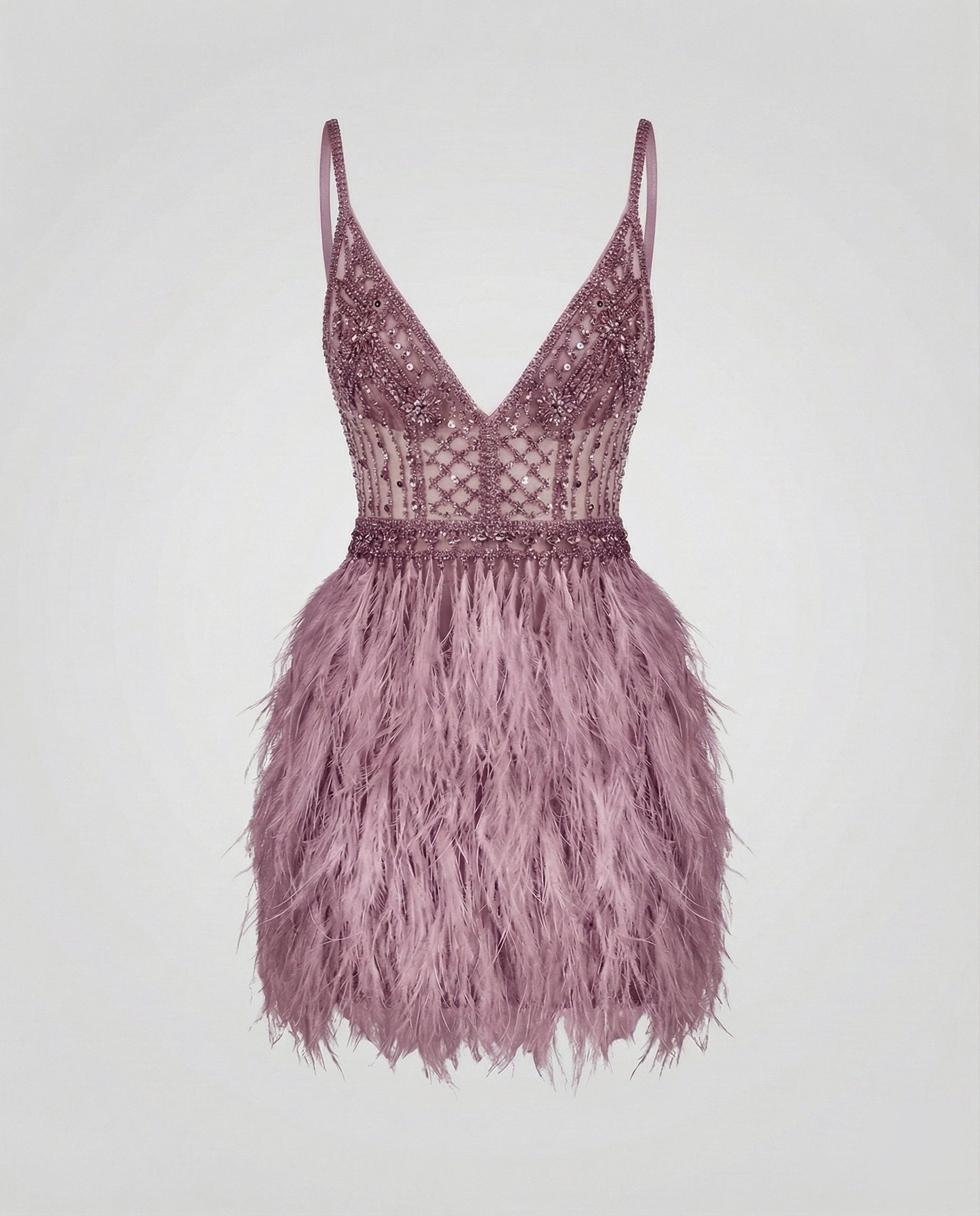 Ladies Mini Feather Dress V-Neck Grid Look - Multicolor colorway