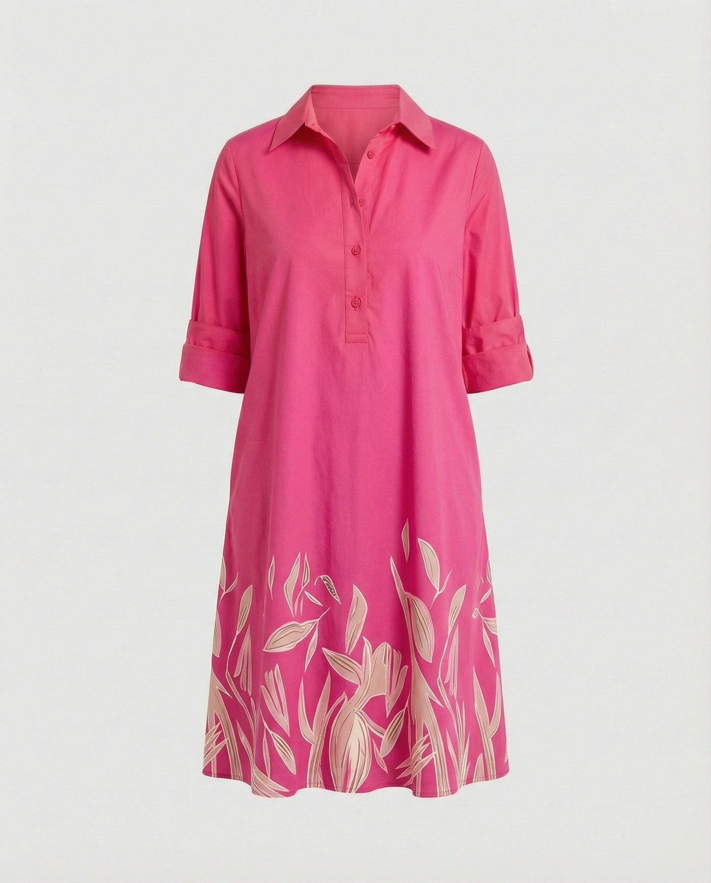 Shirt Dress with Lapel Collar & Three-quarter Sleeves - product photo