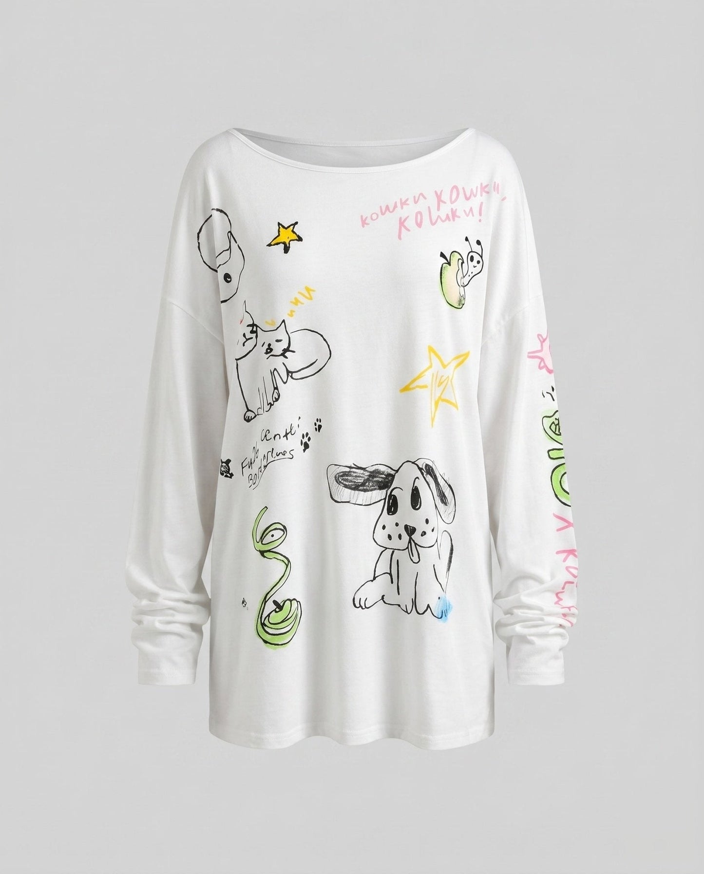 Women comfortable T-shirt with creative print and wide sleeves - Chichicherry