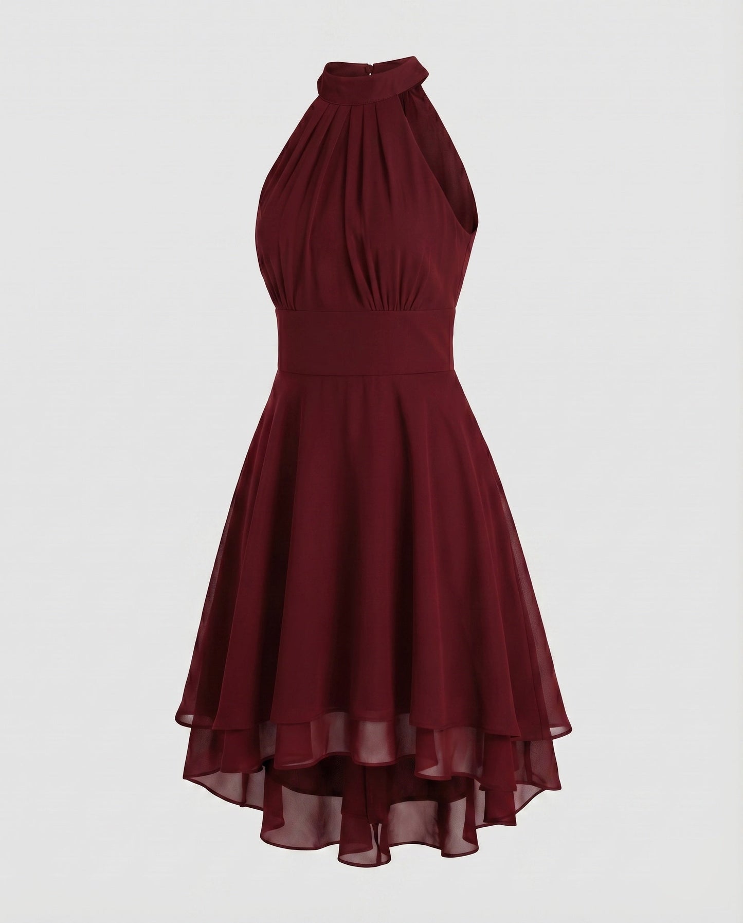 Women Halter Dress Chiffon Ruffle Tiered Hem - Bordeaux colorway