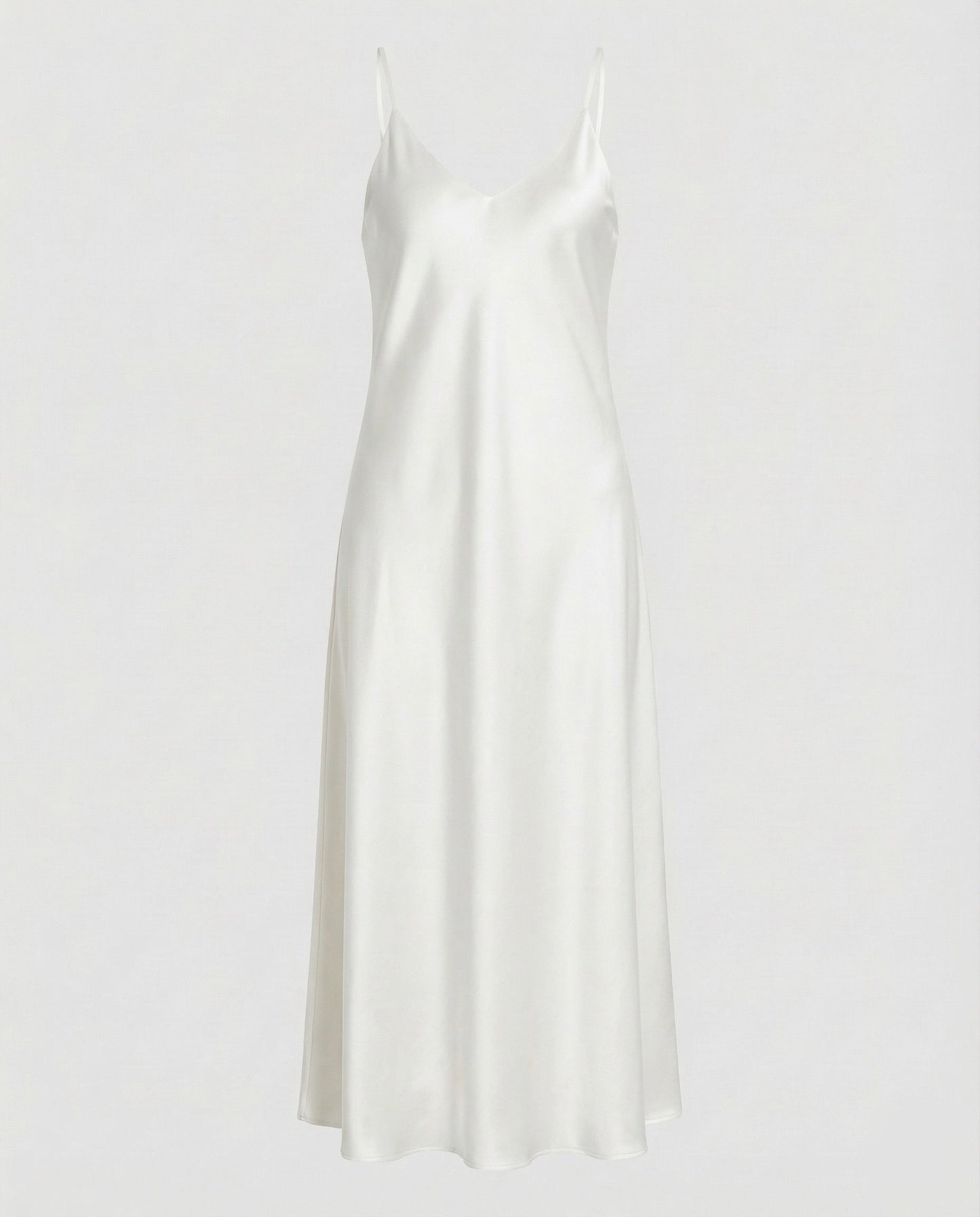 Women Satin Maxi Dress Fluttering V-Neck - White colorway