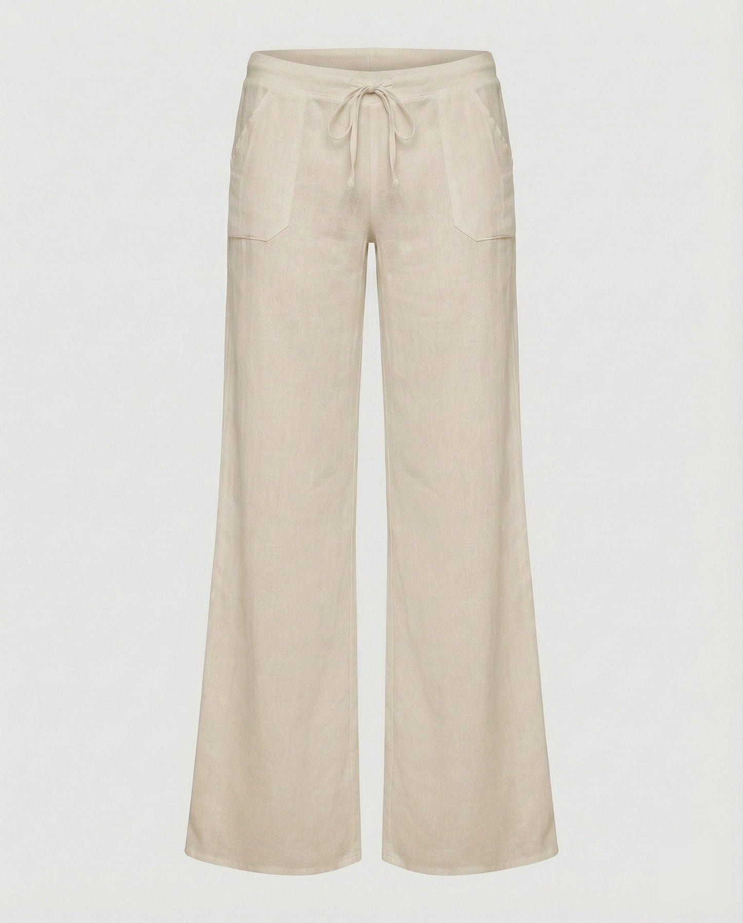 Women's Airy Linen Pants with Patch Pockets - Beige colorway