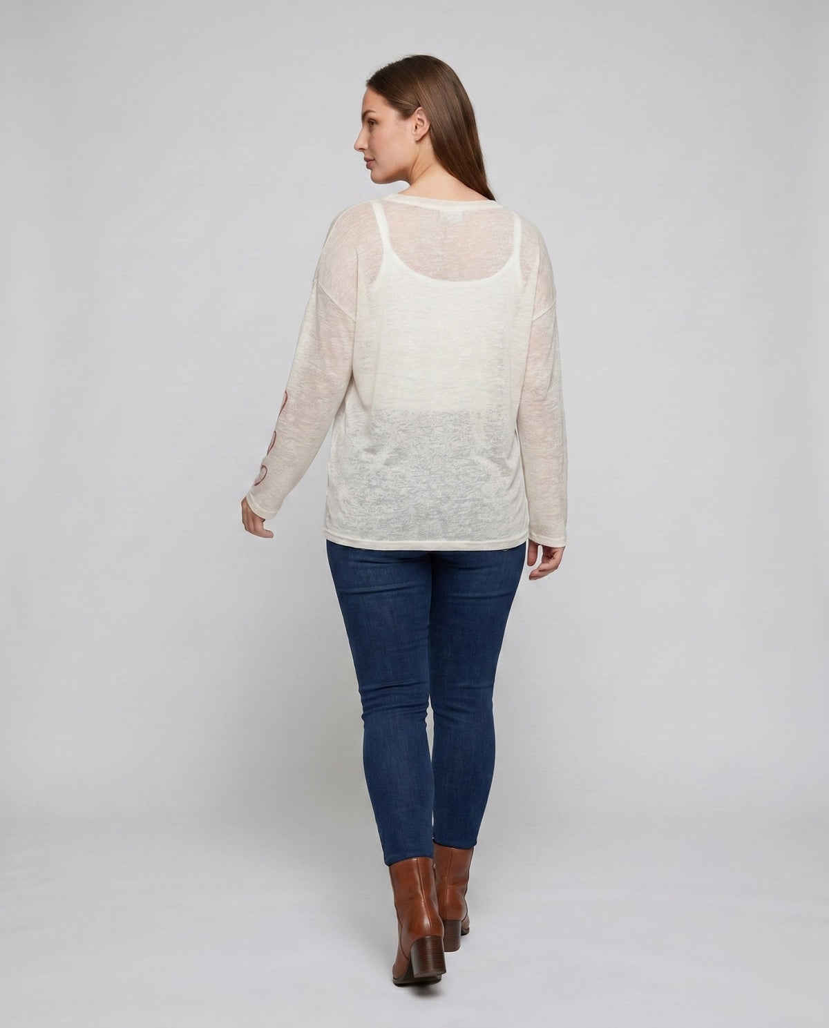 Women's casual oversized long sleeve shirt with open shoulder and creative lettering - Chichicherry