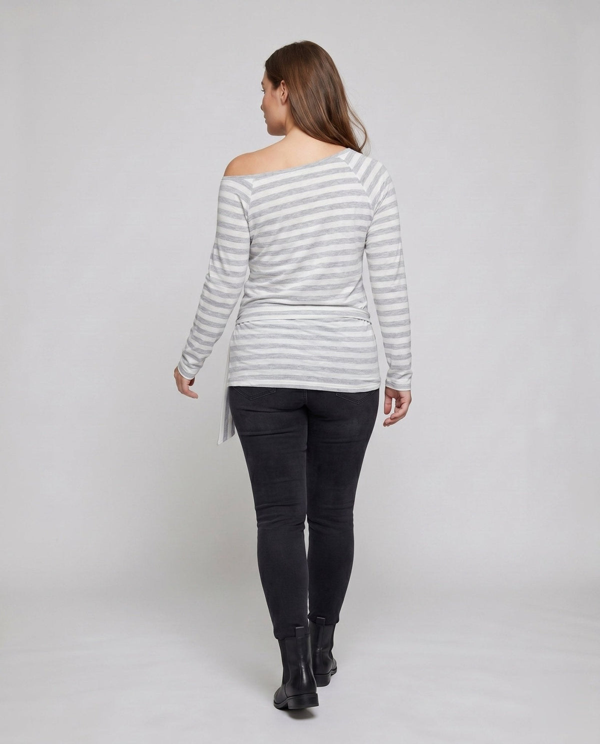 Women's Casual Oversized Shirt with Playful Stripe Pattern and Tied Belt - Chichicherry