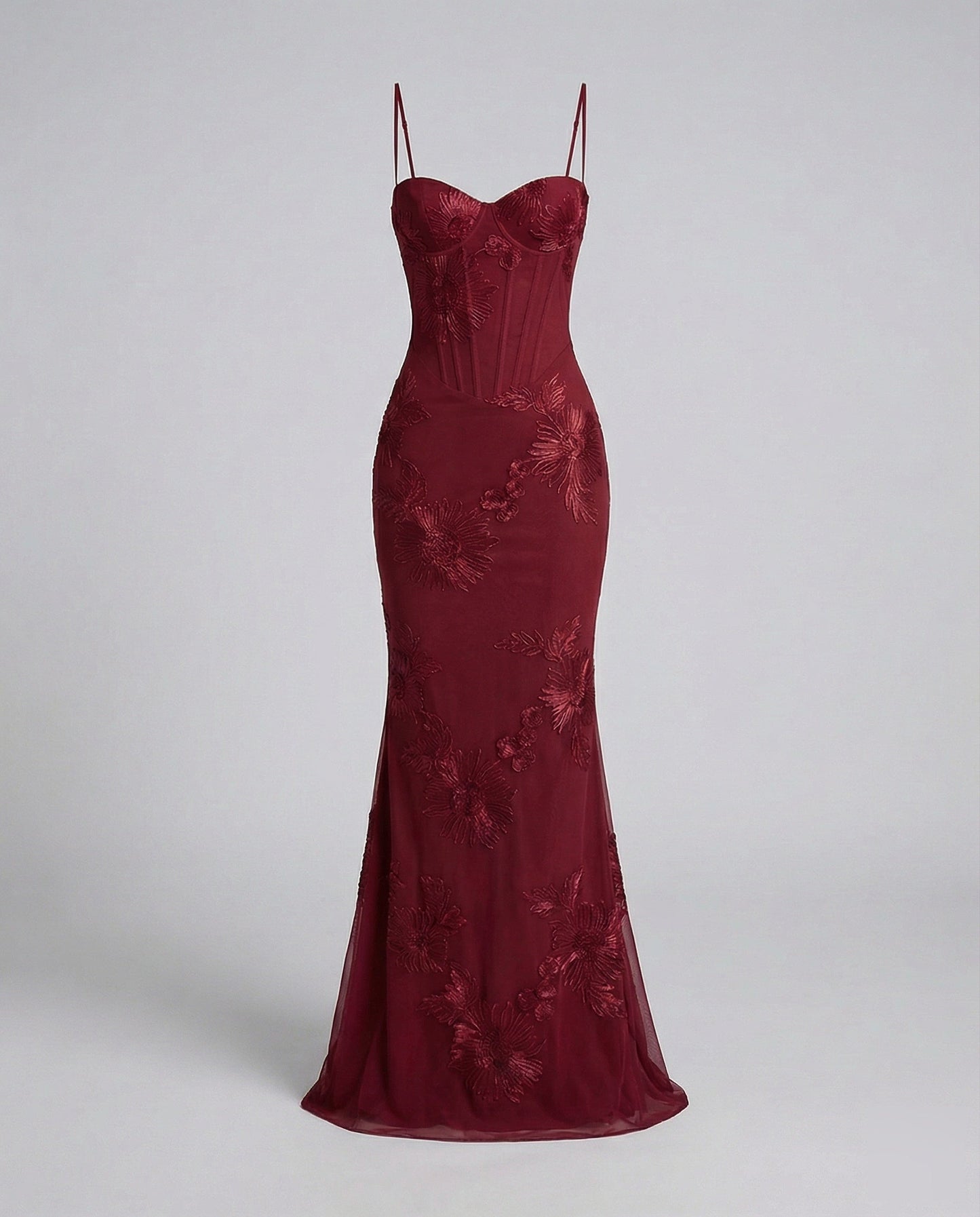 Women's Corset Evening Dress Flower Embroidery Figure-Hugging - Red colorway