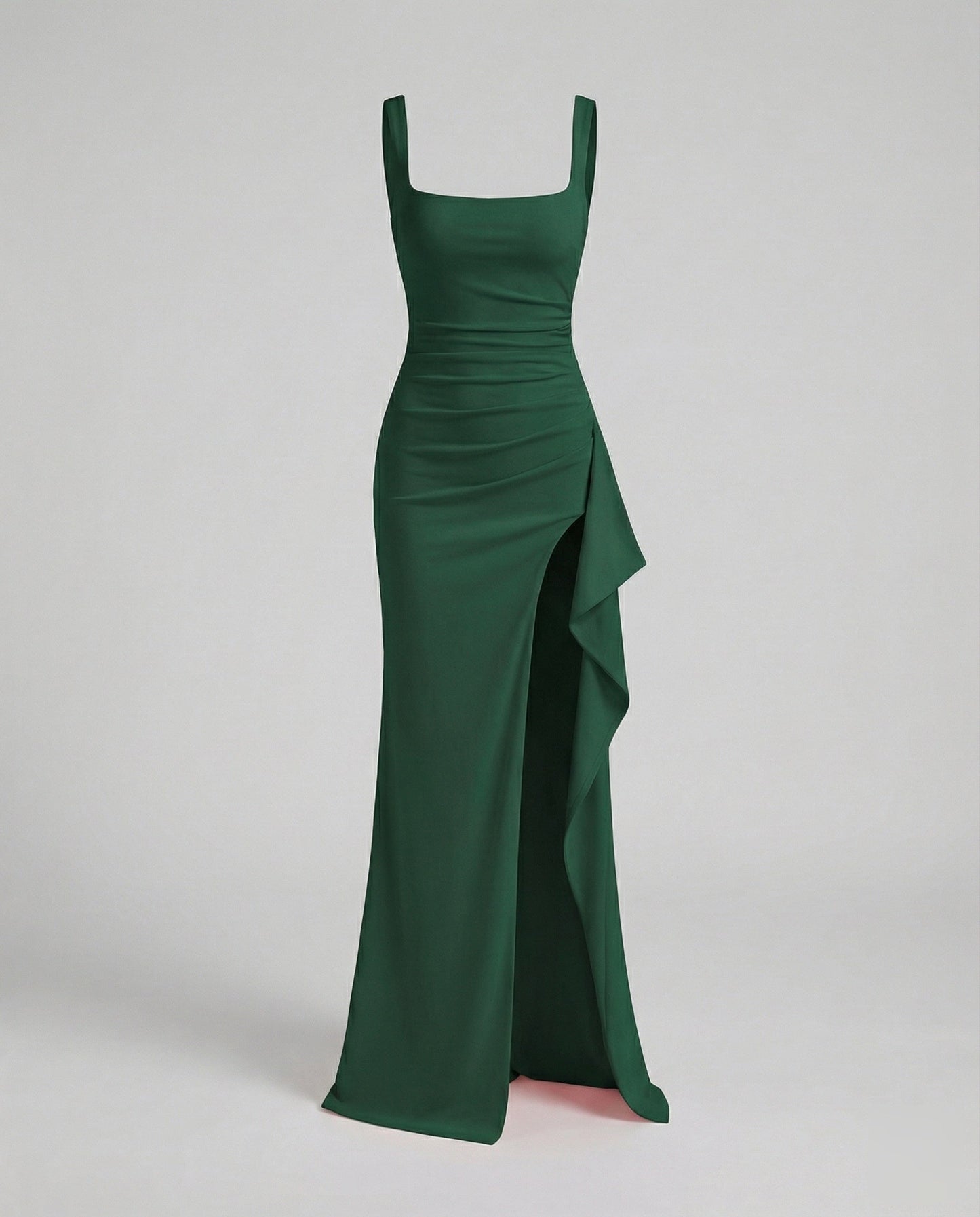 Women's Evening Dress Square Neck Side Slit - Green colorway