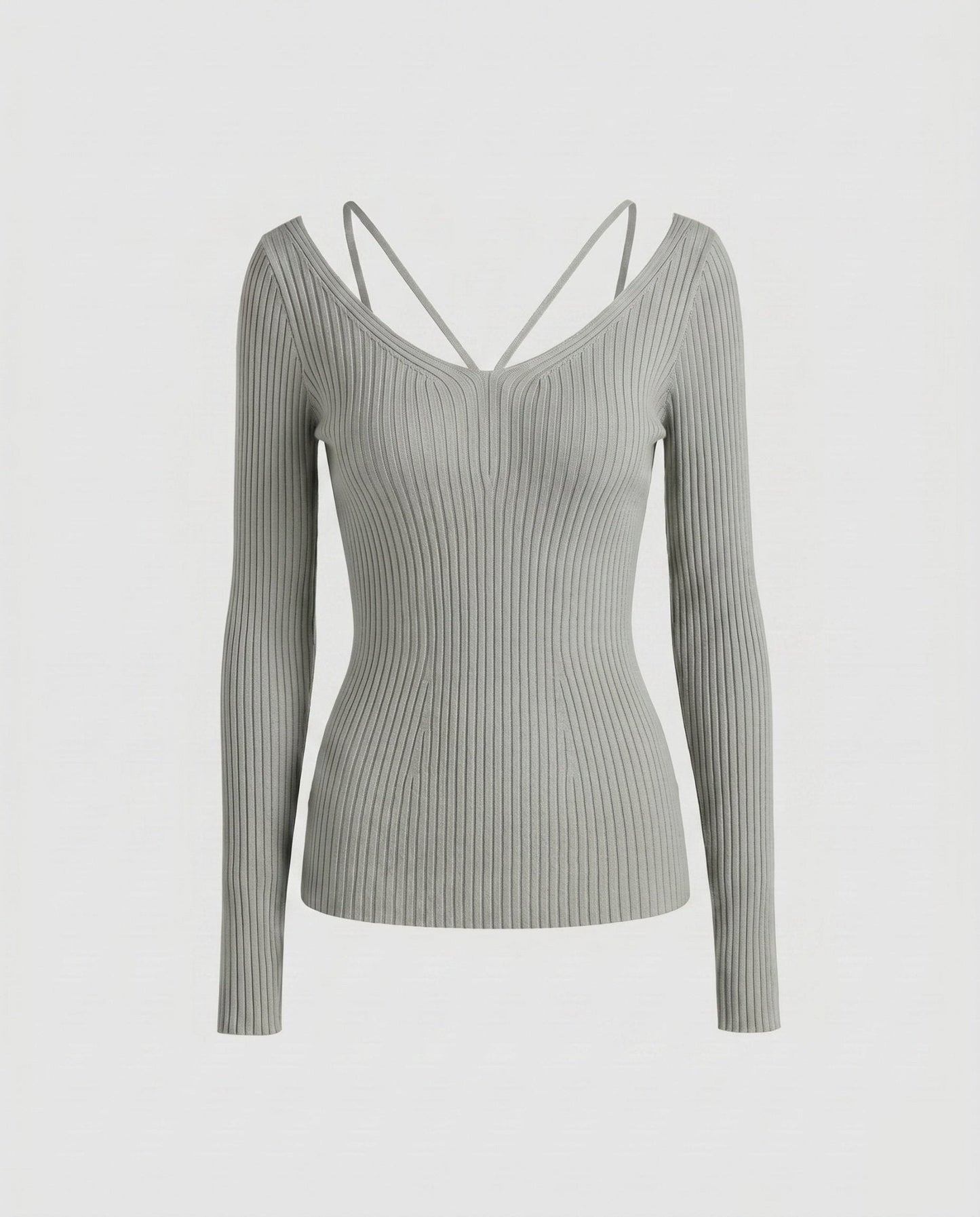 Women's fitted long-sleeve shirt with unique V-neck and refined strap details - Chichicherry