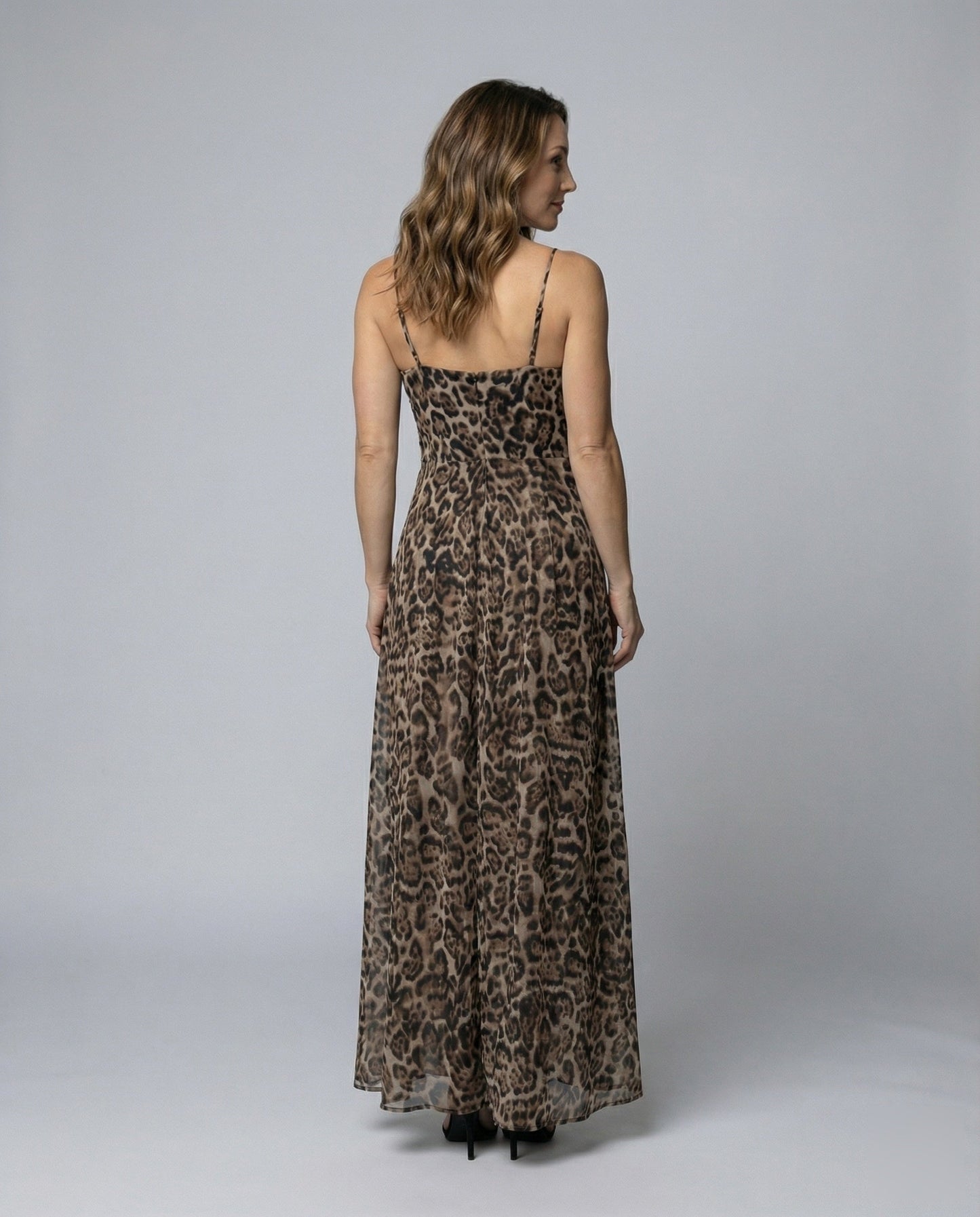 Women's Flowing Maxi Dress with Spaghetti Straps - back view