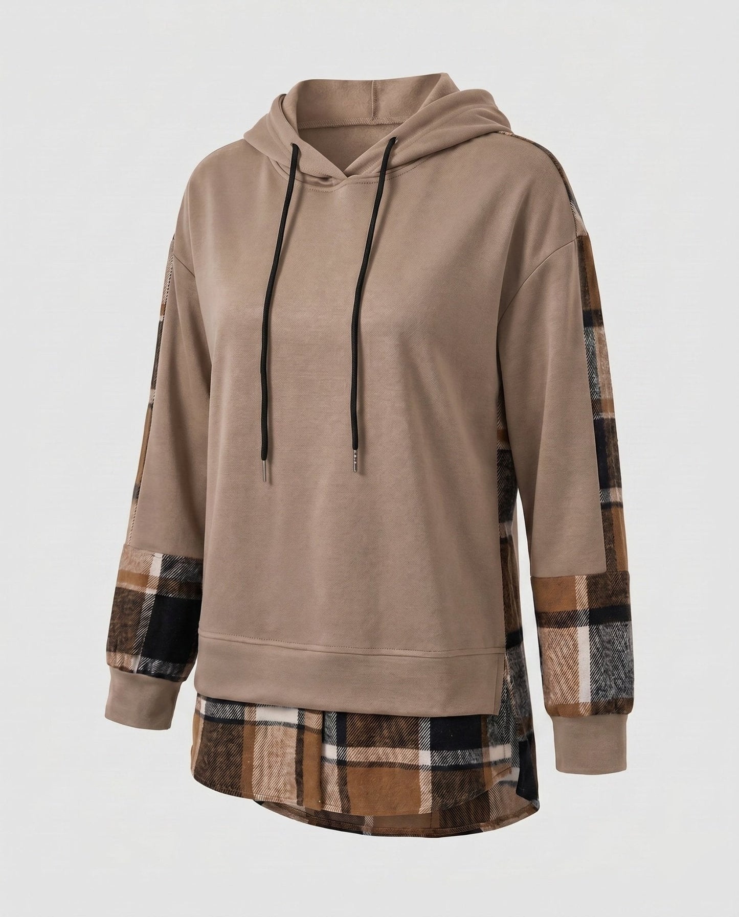 Women's hooded sweatshirt with stylish check design and modern cut - Chichicherry