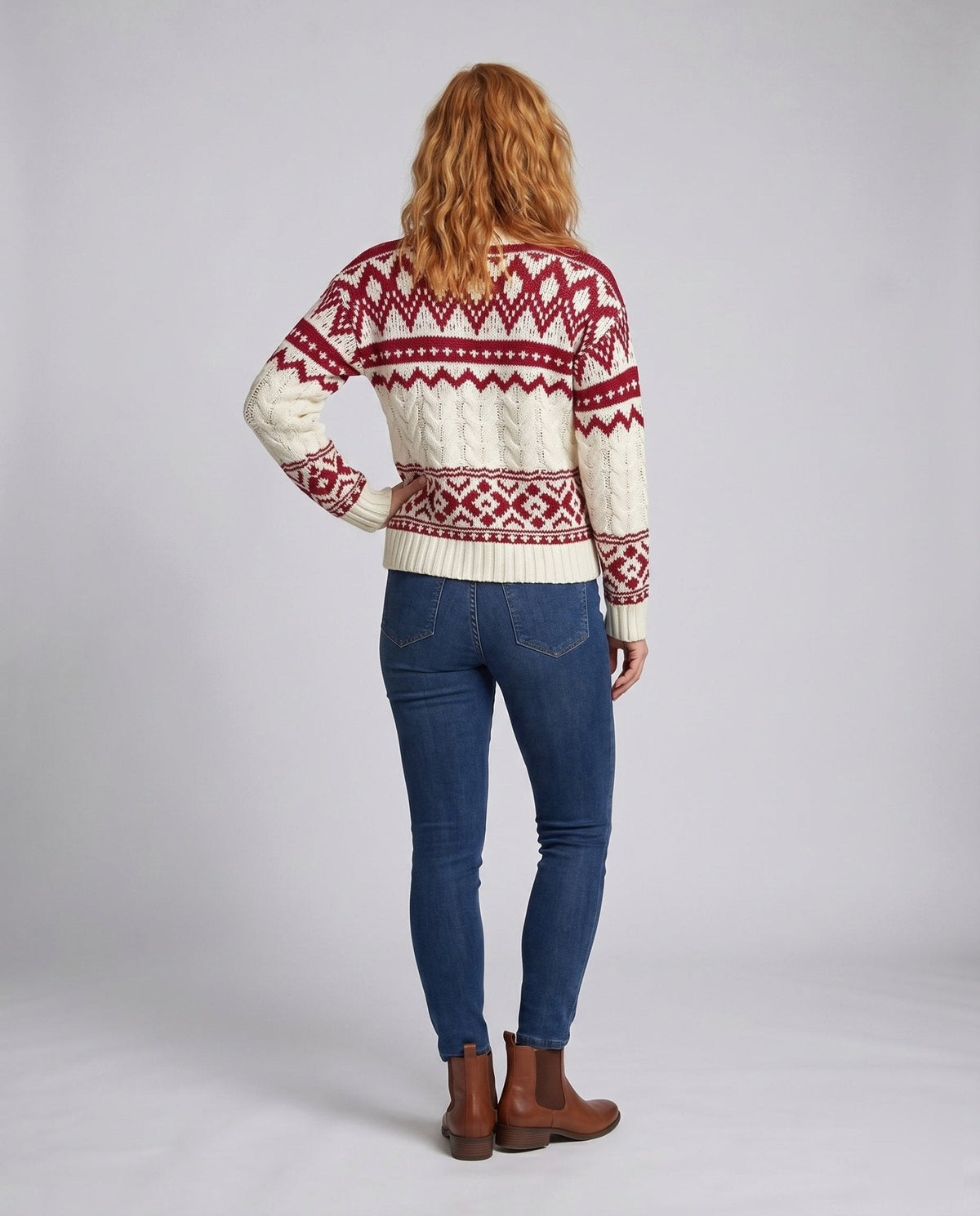 Women's knitted pullover with winter pattern mix and soft mohair content - Chichicherry