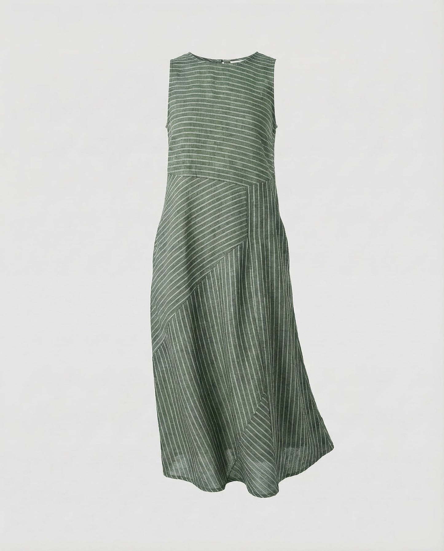 Women's Linen Blend Midi Dress Fine Stripe Structure - Green colorway