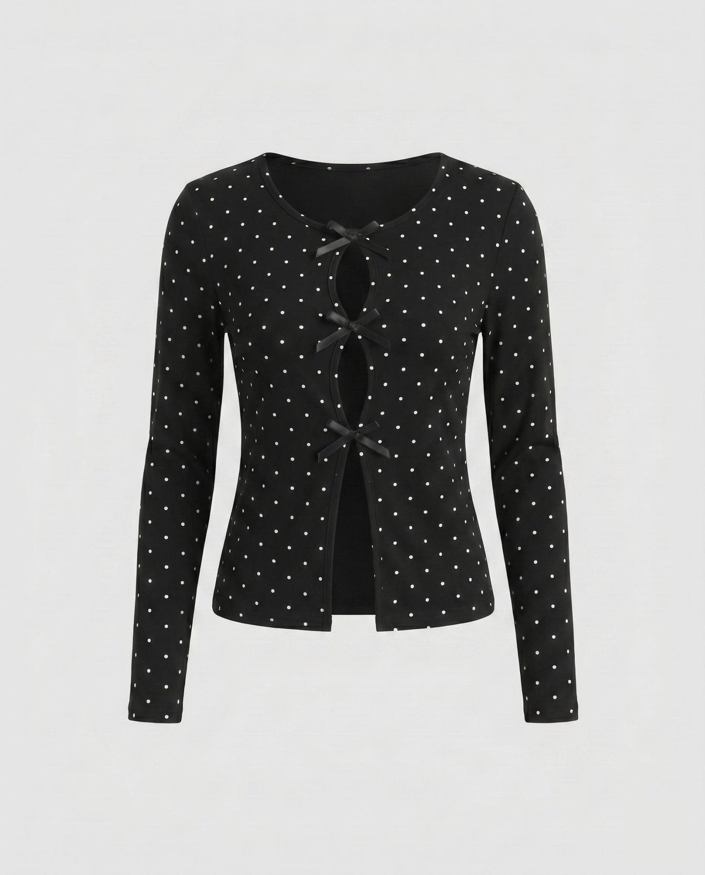 Women's long sleeve blouse with decorative bows and sophisticated button placket - Chichicherry