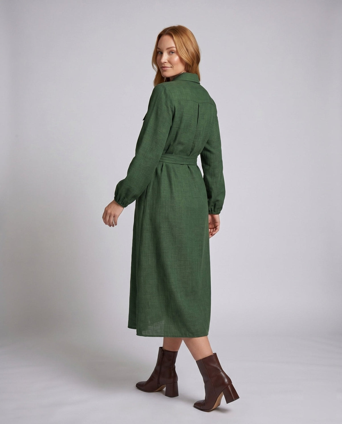 Women’s Long Sleeve Shirt Dress with Fitted Ties Belt - Chichicherry