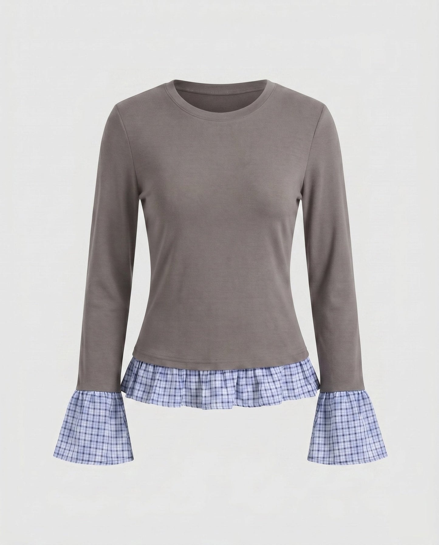 Women's long-sleeve shirt with playfully gathered ruffles and contrasting sleeves - Chichicherry
