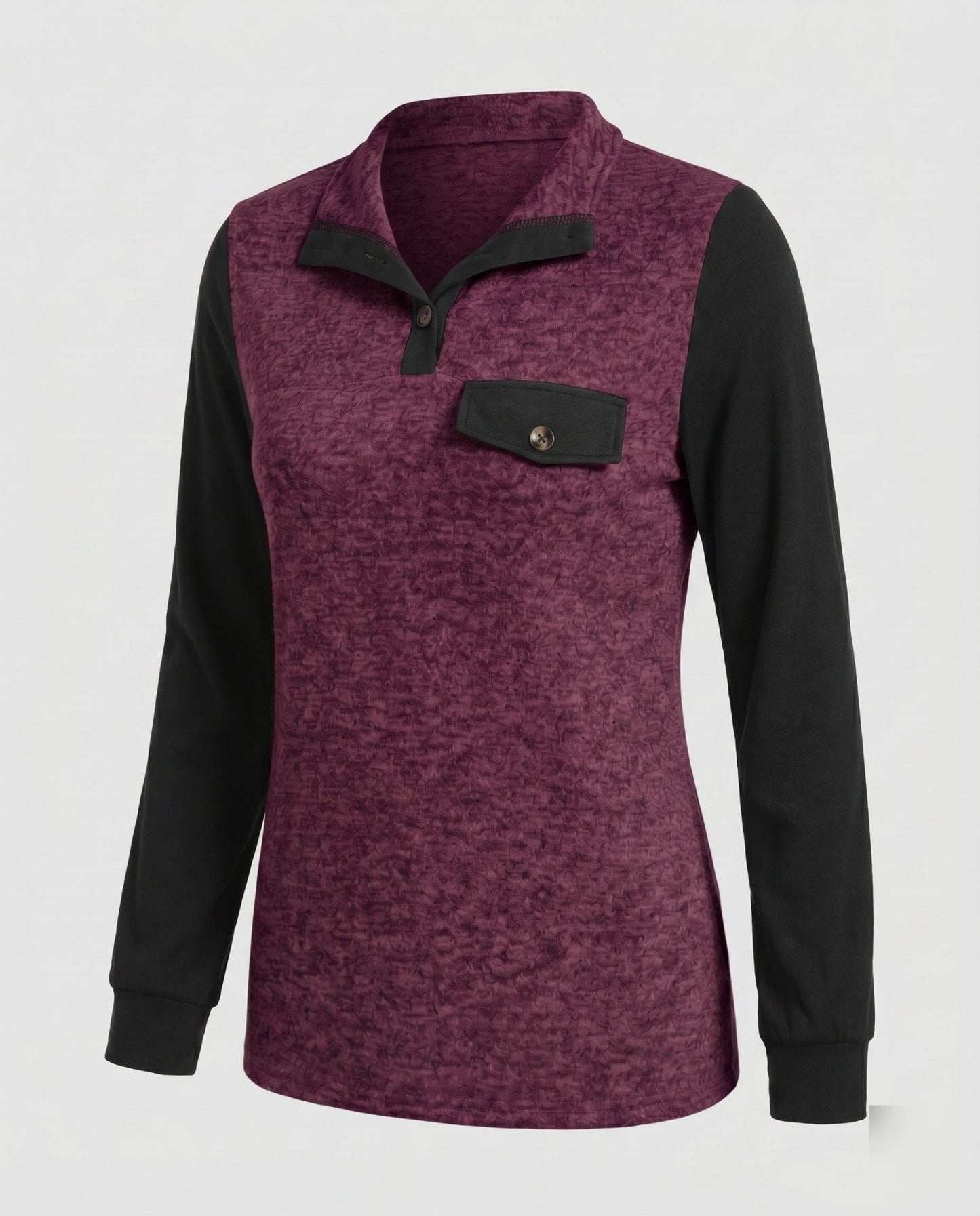 Women's Long Sleeve Shirt with Stylish Contrast Details - Chichicherry