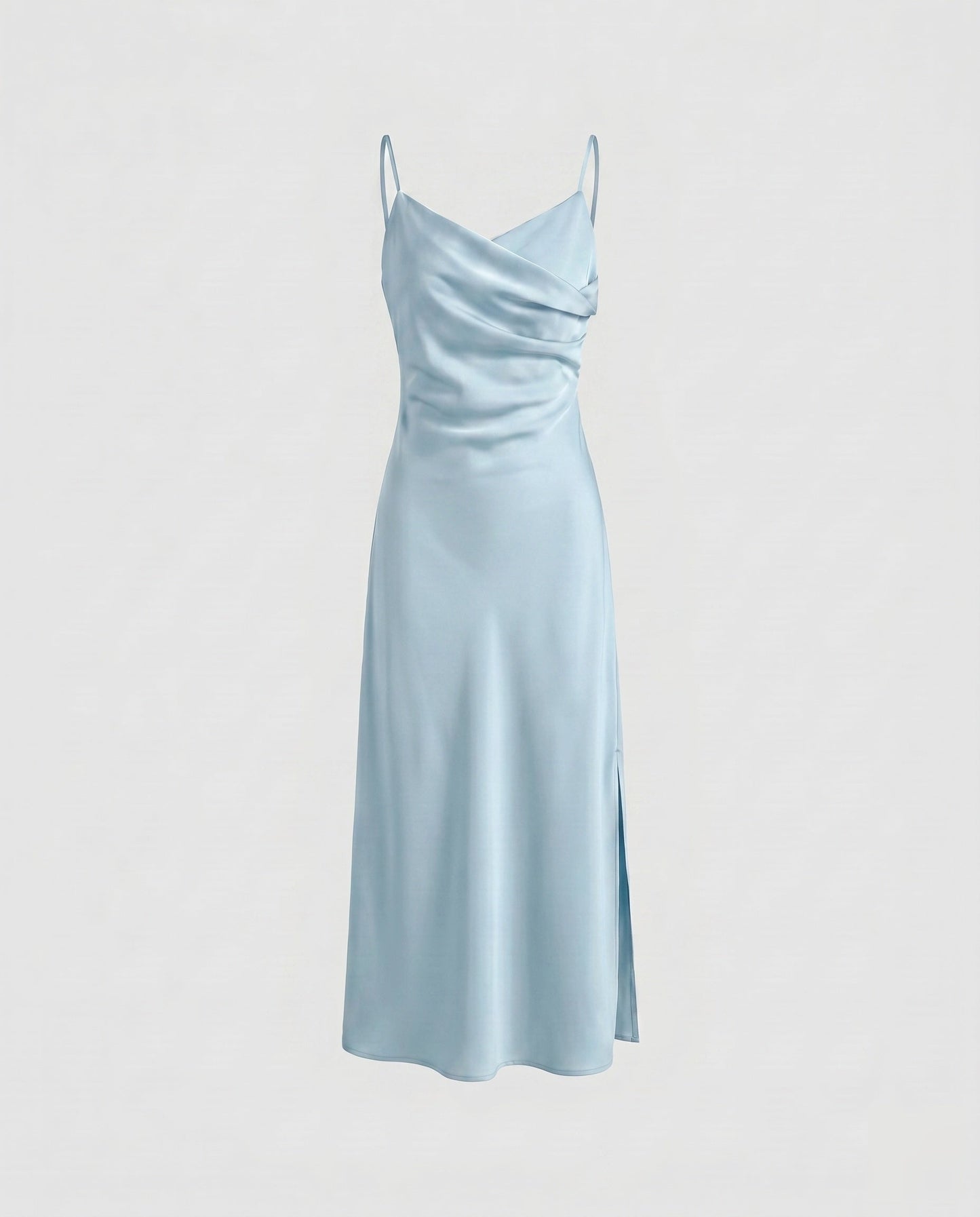 Women's Maxi Dress with Deep Seam Design and Elegant Slit - Light Blue colorway