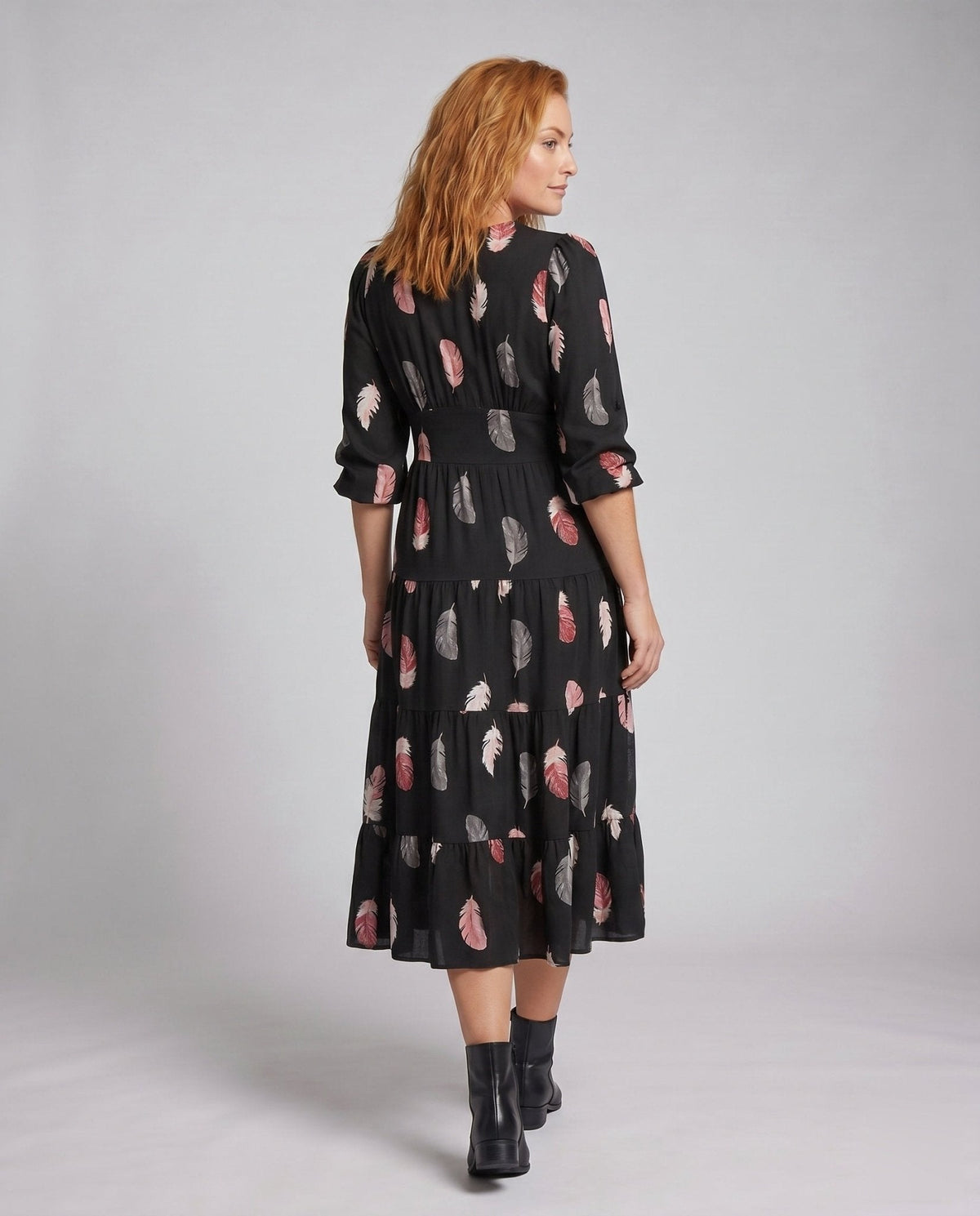 Women's maxi dress with floral feather details and elegant button placket - Chichicherry