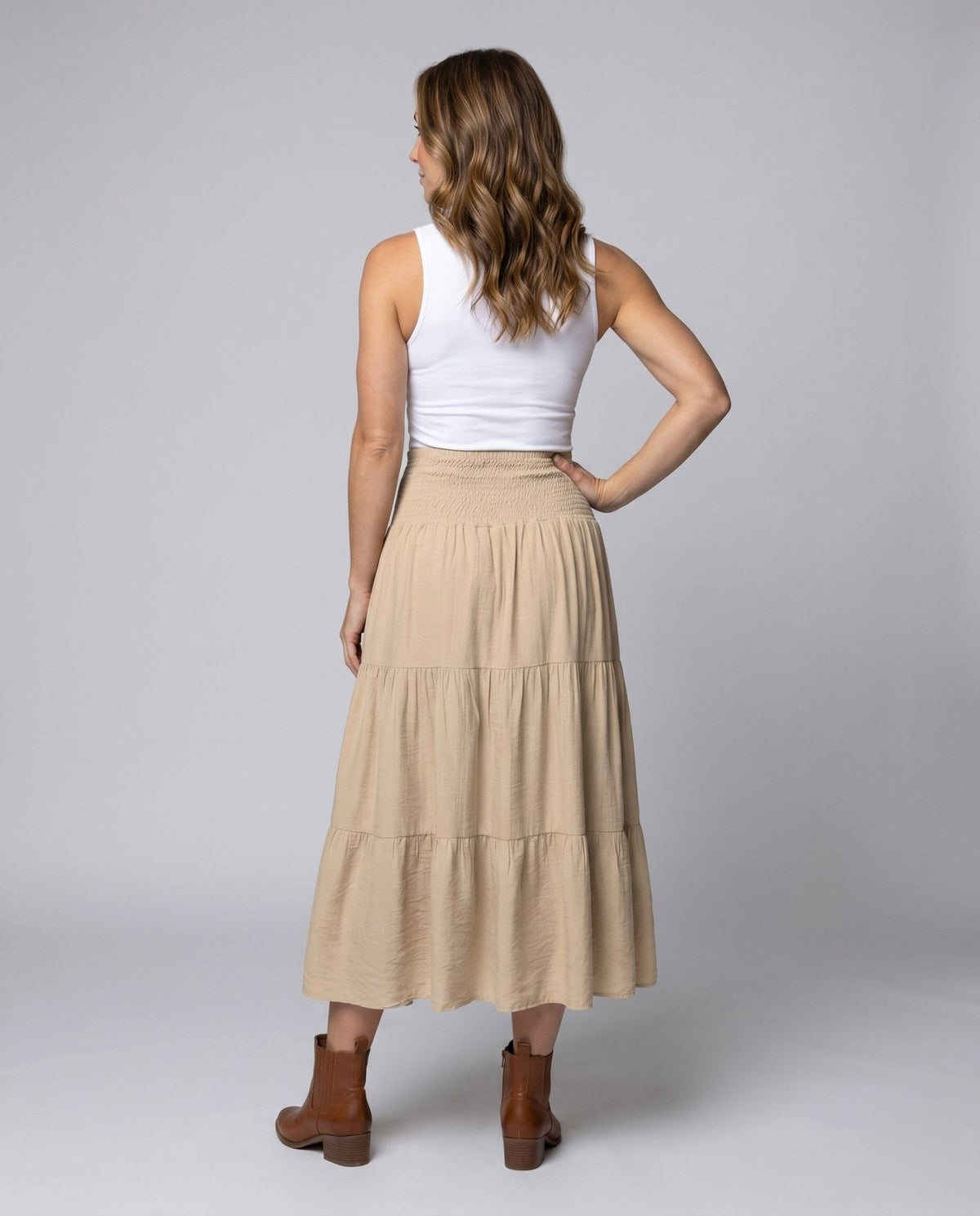 Women's maxi skirt with playful tiered design and elastic waistband - Chichicherry
