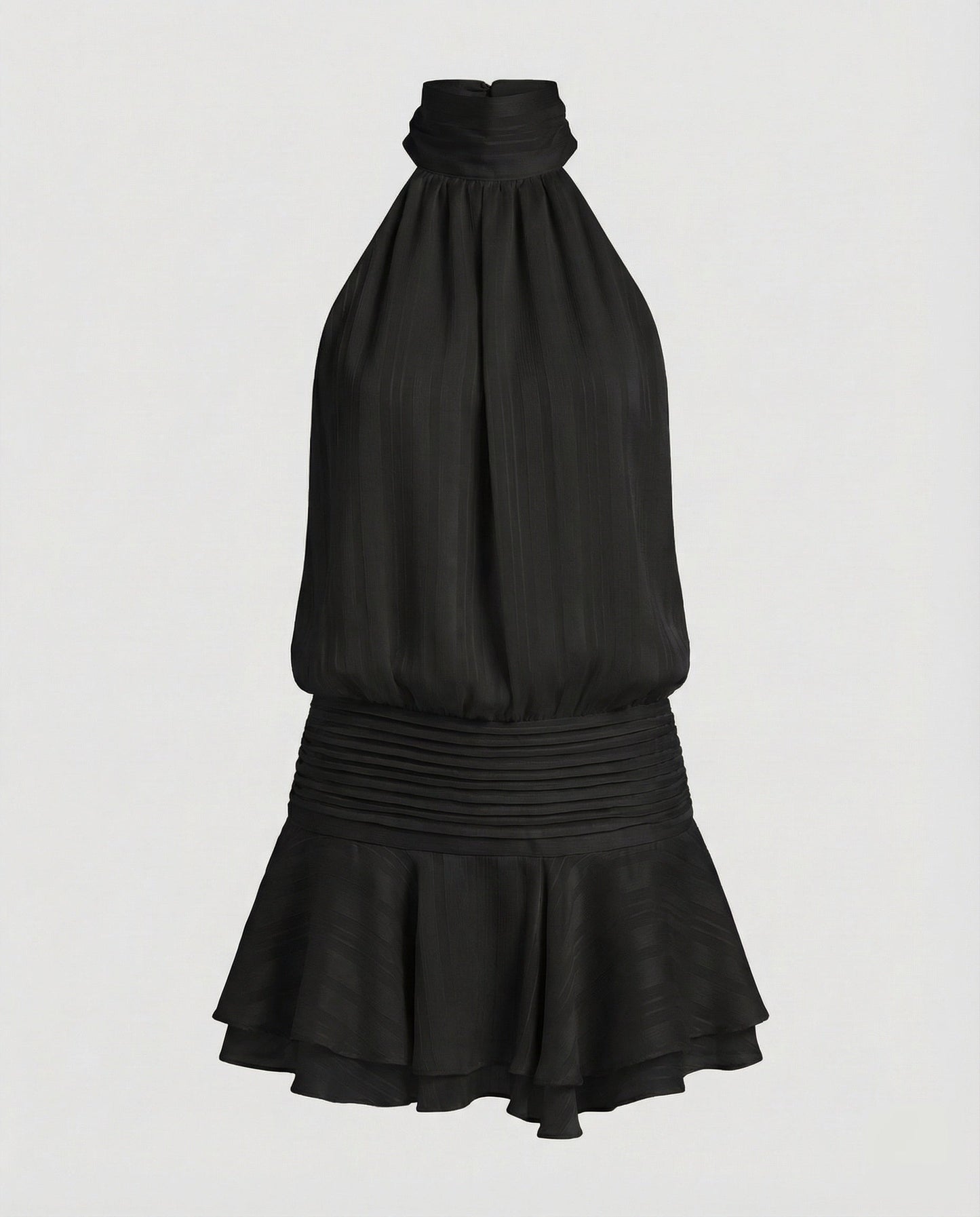 Women's Neck Scarf Mini Dress Pleated Top - Black colorway