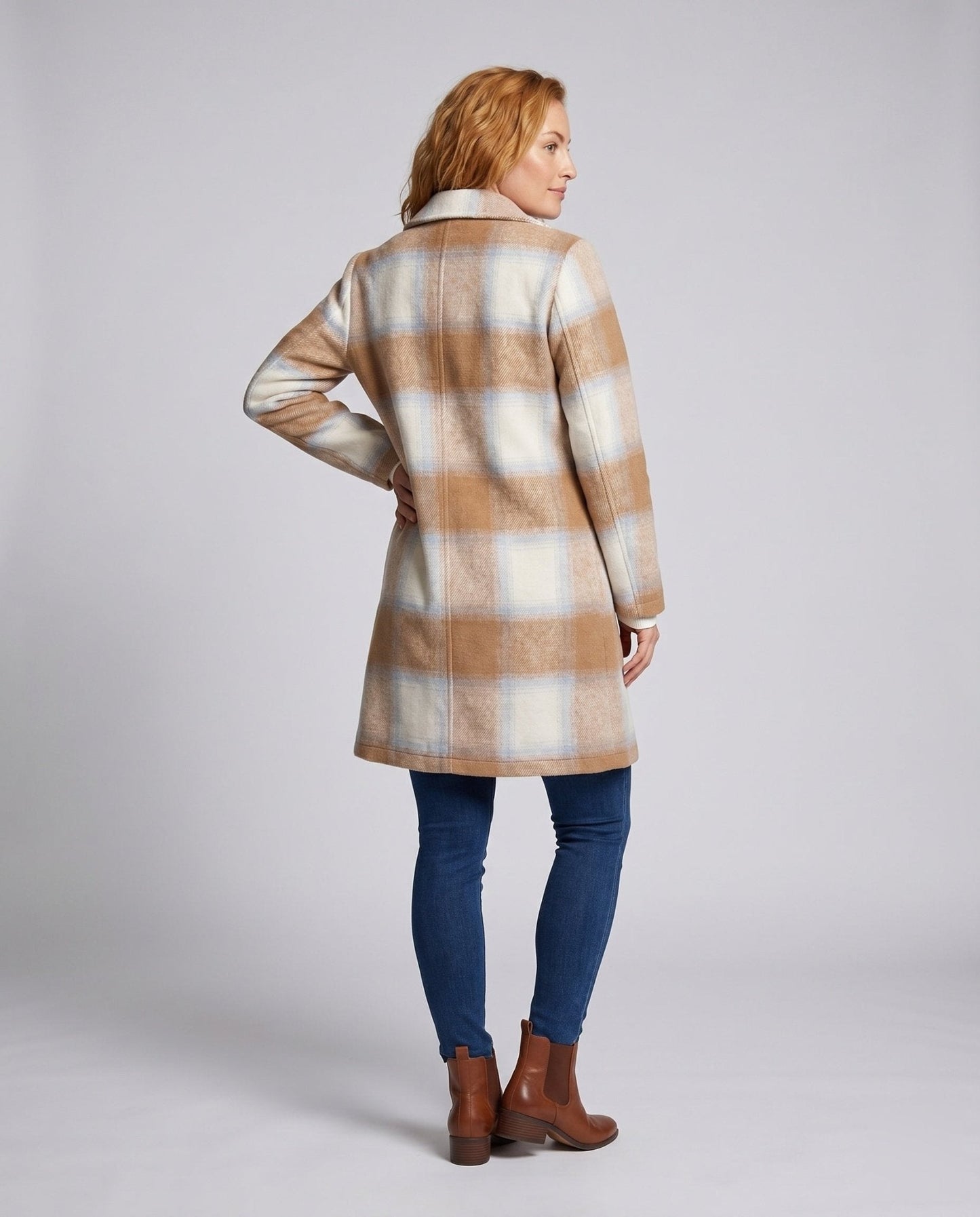 Women’s stylish double-breasted wool jacket with check pattern - Chichicherry