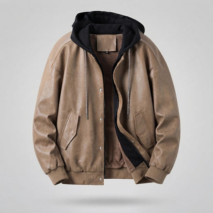 Men's Fashion Faux Leather Jacket with Hood EVA-US